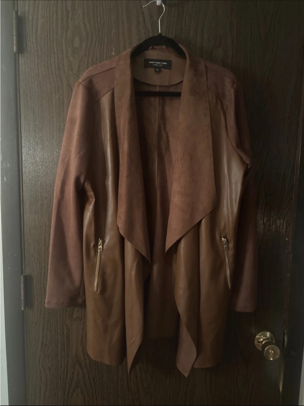 Marc New York Brown Faux Leather and Suede Draped Jacket
